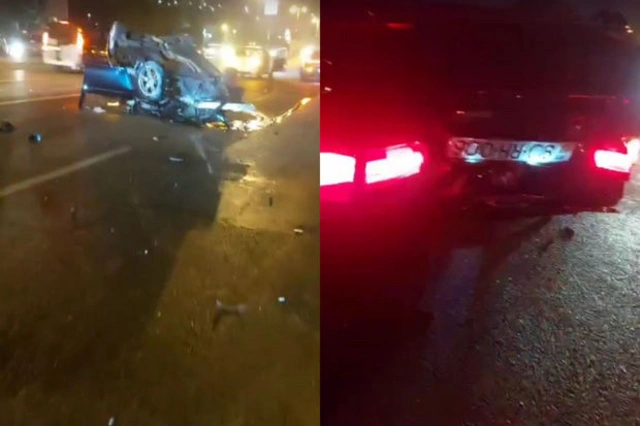 В Баку по вине работника автомойки перевернулся BMW - ВИДЕО